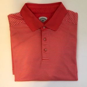 Callaway Coral/White Stripped Polo Golf Shirt Sz L